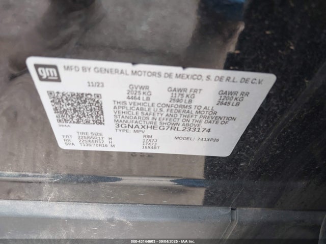 Aukcja sprzedaży 2024 Chevrolet Equinox Fwd Ls, vin: 3GNAXHEG7RL233174, numer aukcji: 43144603