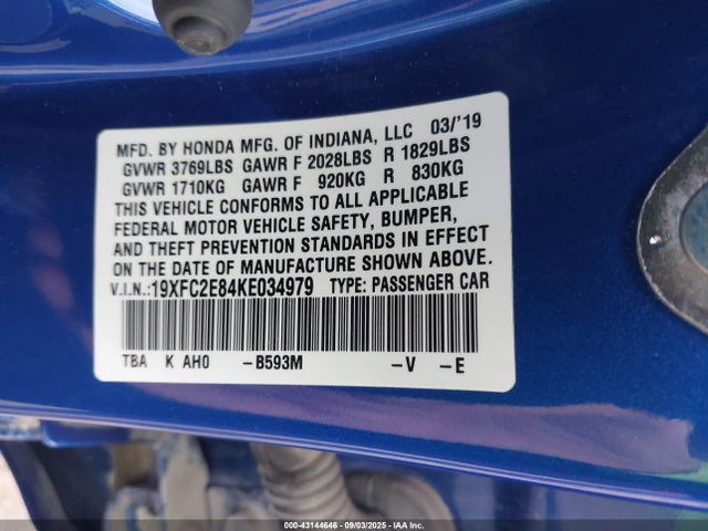 Honda k20c2 2019 19XFC2E84KE034979 Image 9