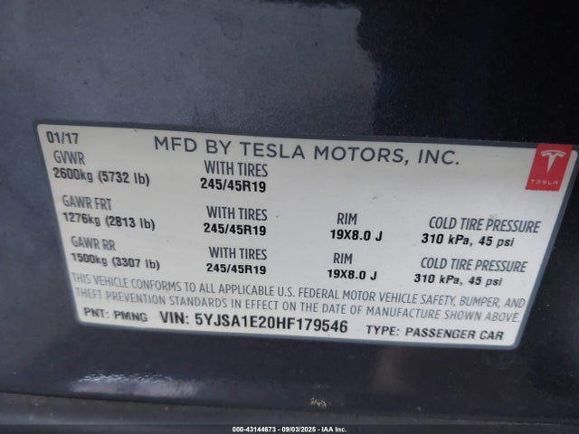 2017 TESLA MODEL S 5YJSA1E20HF179546 Photo 8