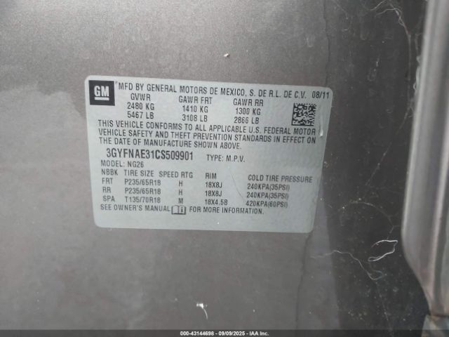 2012 CADILLAC SRX 3GYFNAE31CS509901 Photo 8