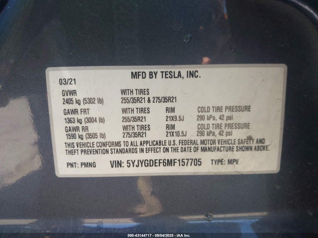 2021 TESLA MODEL Y 5YJYGDEF6MF157705 Photo 8