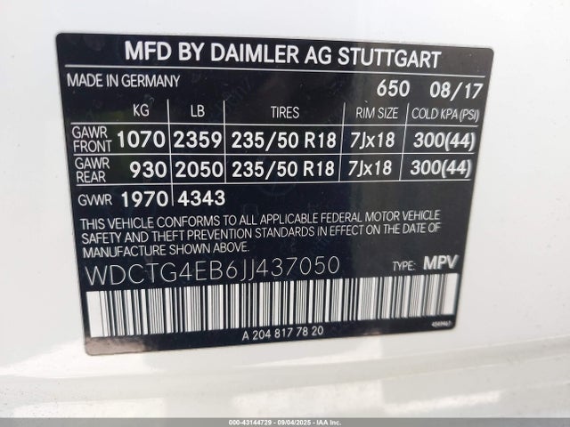 WDCTG4EB6JJ437050 Mercedes-Benz m270
