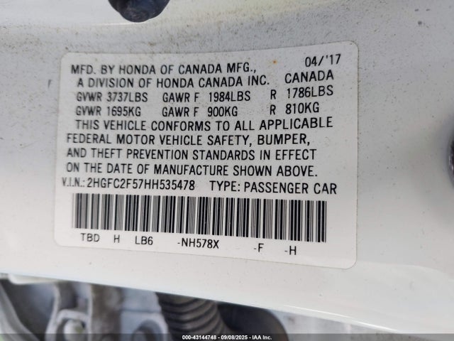 Honda k20c2 2017 2HGFC2F57HH535478 Image 9