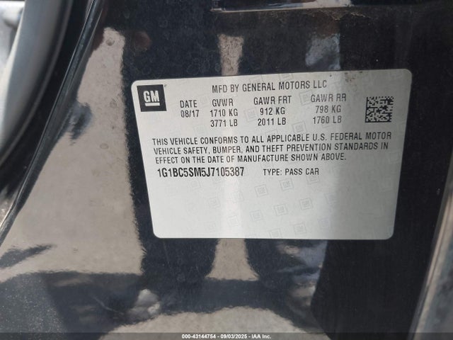 1G1BC5SM5J7105387 Chevrolet le2 -di: direct injection, vvt: variable valve timing, gen, alum