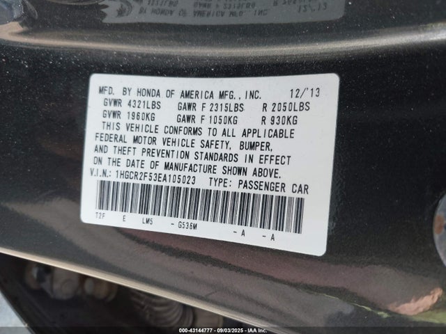 Honda k24w1 2014 1HGCR2F53EA105023 Image 9
