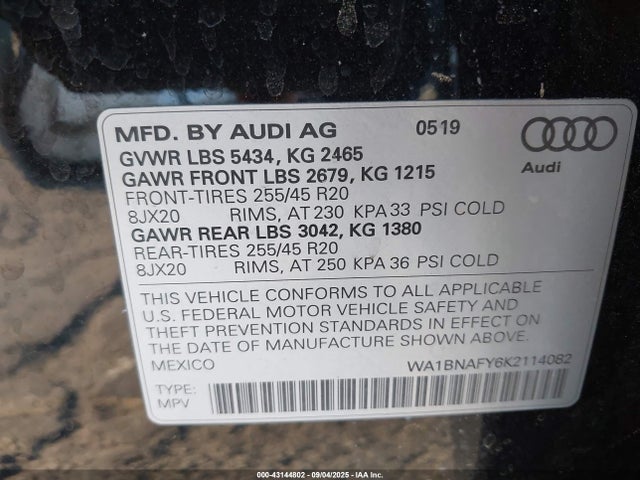 2019 AUDI Q5 WA1BNAFY6K2114082 Photo 8