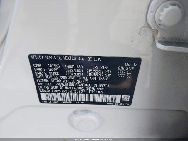3CZRU5H35JM723827 Honda r18z9