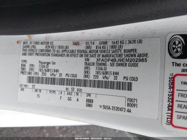 3FADP4BJ9EM202985 Ford Fiesta