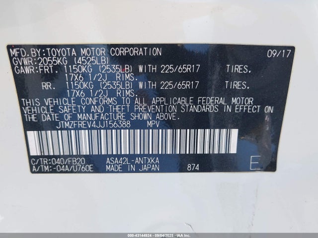 JTMZFREV4JJ156388 Toyota 2ar-fe
