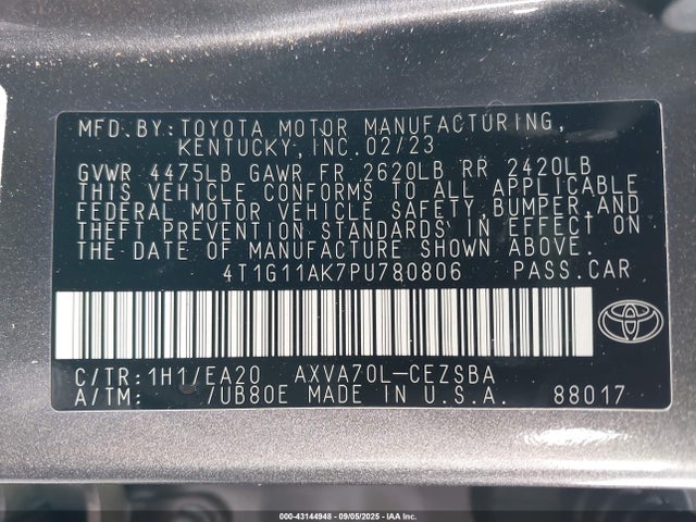 4T1G11AK7PU780806 Toyota a25a-fks