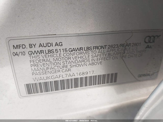 2010 AUDI S4 WAUKGAFL7AA168917 Photo 8