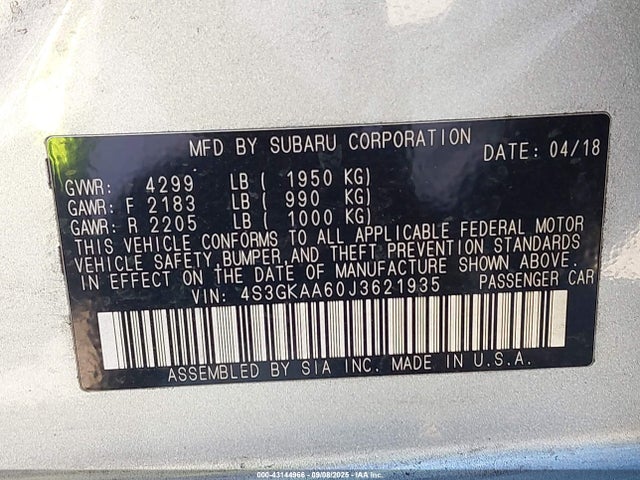 4S3GKAA60J3621935 Subaru 2018