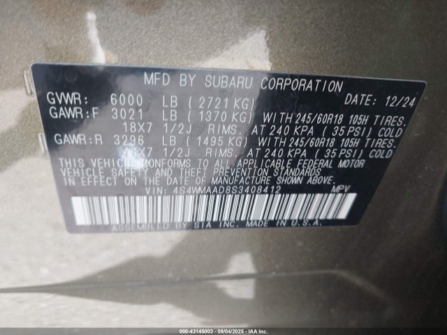 4S4WMAAD8S3408412 Subaru Ascent