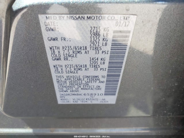 5N1DR2MN8HC658910 Nissan Pathfinder
