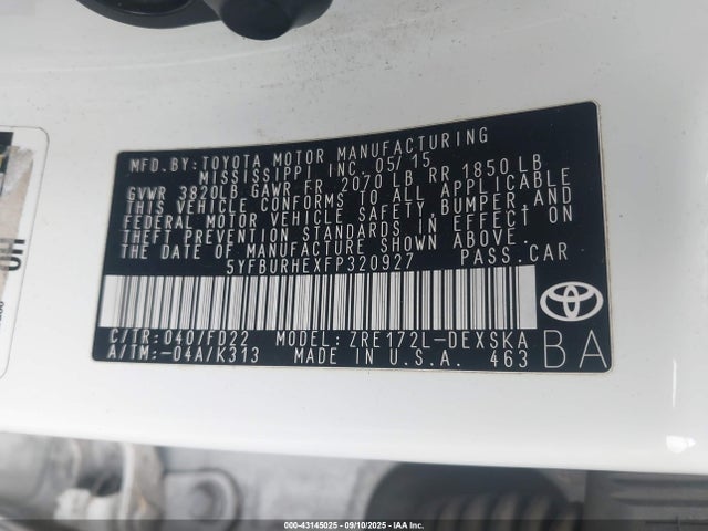 5YFBURHEXFP320927 Toyota 2zr-fe