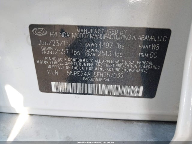 5NPE24AF8FH257039 Hyundai dohc gdi theta-ii