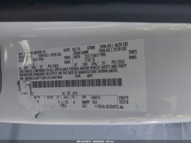 Ford 2014 2014 1FMCU0F72EUC94180 Image 9