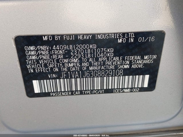 Subaru 2.0 dib turbo 2016 JF1VA1J63G8829108 Image 9