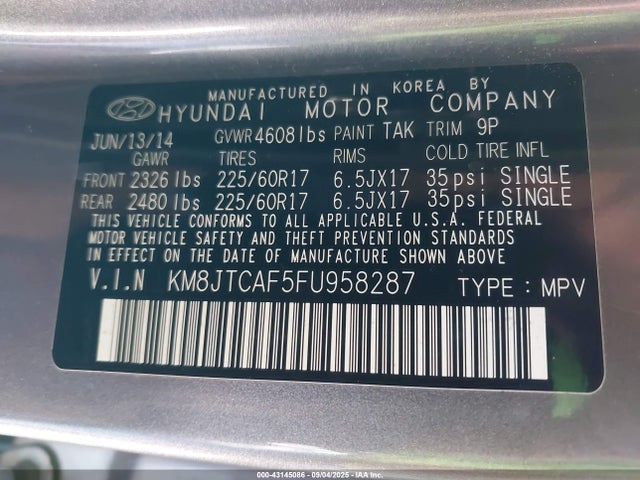 KM8JTCAF5FU958287 Hyundai dohc gdi nu