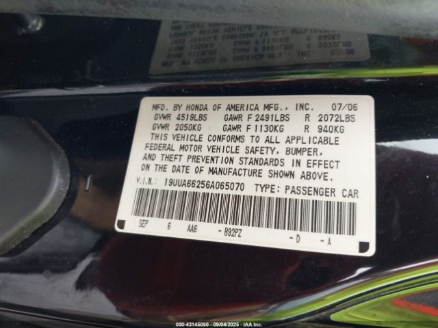 2006 ACURA TL 19UUA66256A065070 Photo 8
