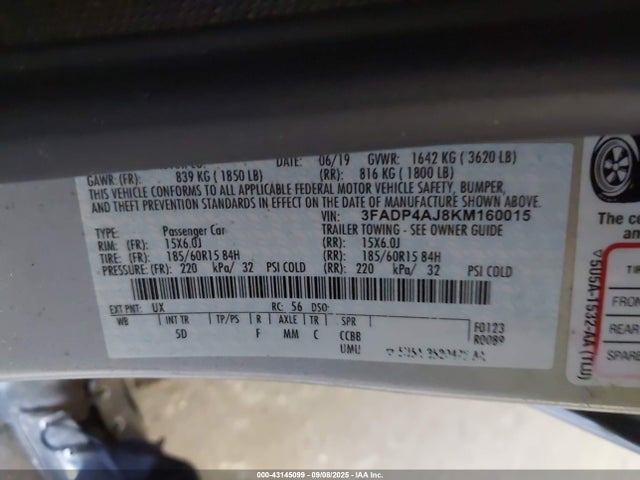 3FADP4AJ8KM160015 Ford Fiesta