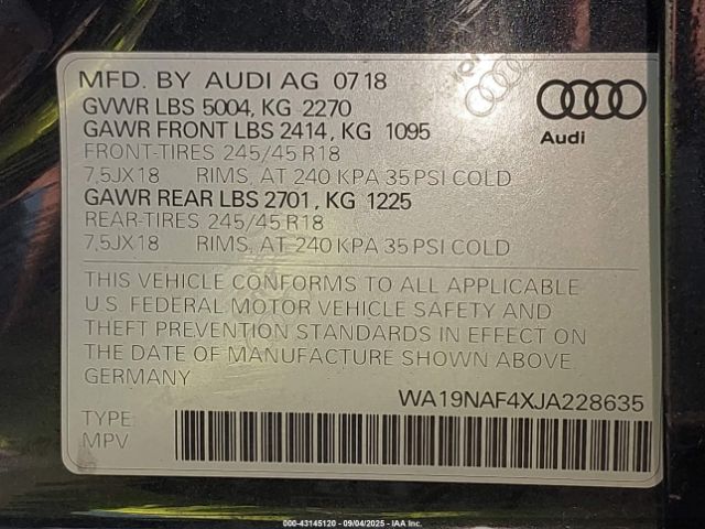 2018 AUDI A4 ALLROAD WA19NAF4XJA228635 Photo 8