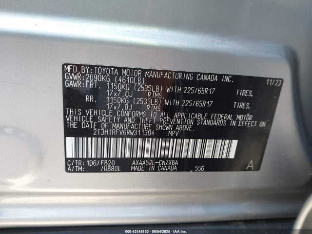 2T3H1RFV6RW311304 Toyota a25a-fks