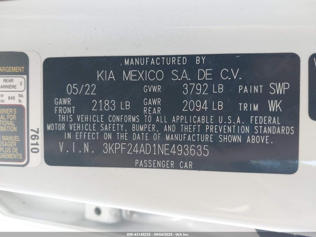 3KPF24AD1NE493635 KIA mpi nu