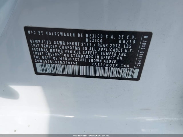 3VWG57BU6KM219454 Volkswagen 1.4 tsi