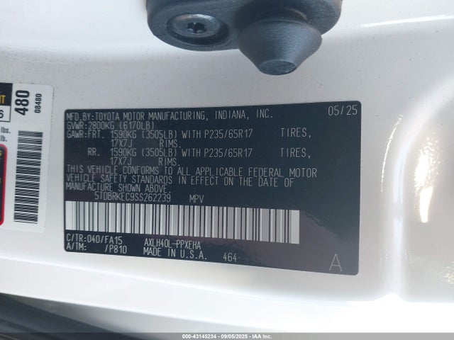 5TDBRKEC9SS262239 Toyota a25a-fxs