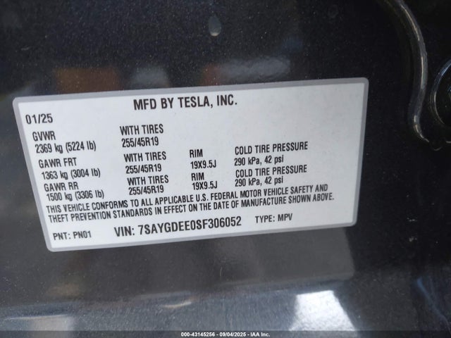 7SAYGDEE0SF306052 Tesla 2025