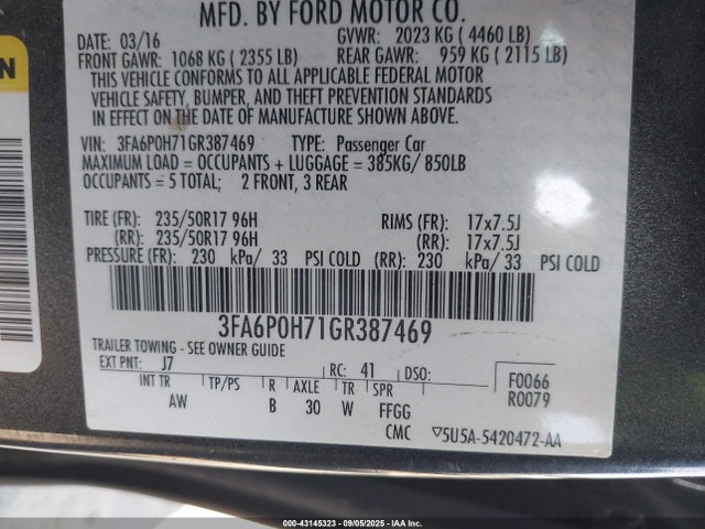 3FA6P0H71GR387469 Ford FUSION SE