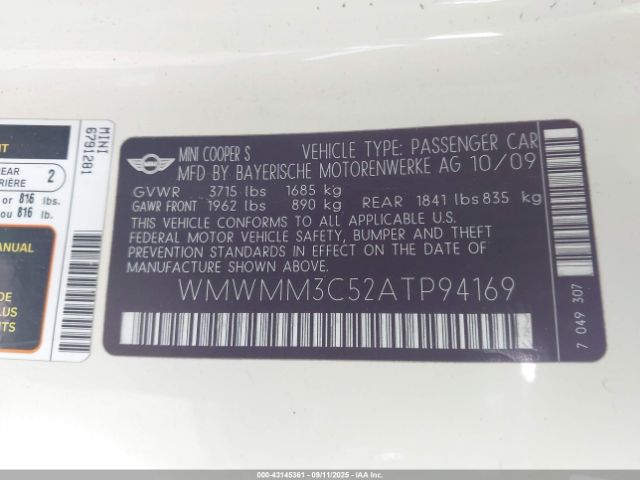 2010 MINI COOPER S CLUBMAN WMWMM3C52ATP94169 Photo 8