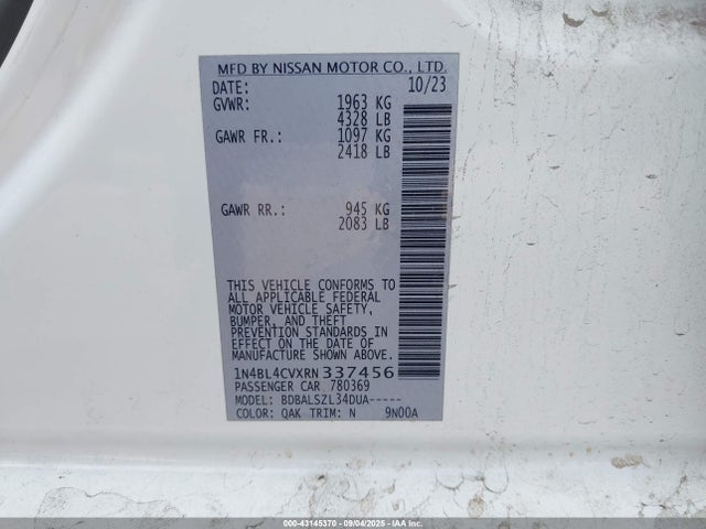 Nissan 2024 2024 1N4BL4CVXRN337456 Image 9