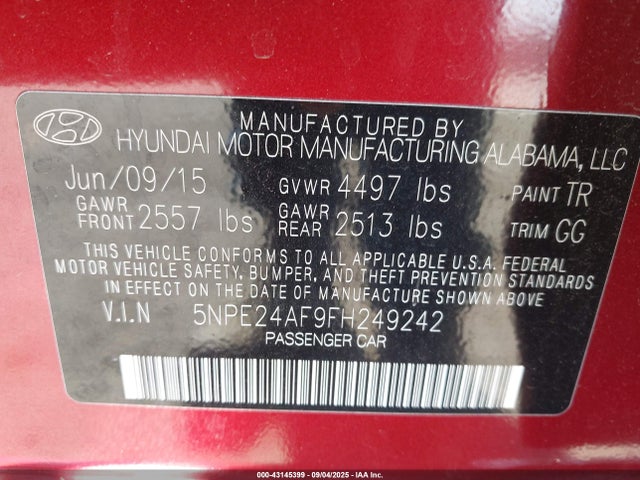 5NPE24AF9FH249242 Hyundai dohc gdi theta-ii