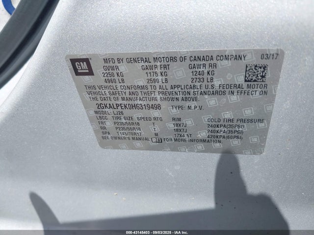 2GKALPEK0H6319498 GMC lea - sidi: spark ignited direct injection, e85 max, alum
