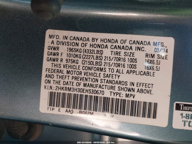 Honda k24z7 2014 2HKRM3H30EH530670 Image 9