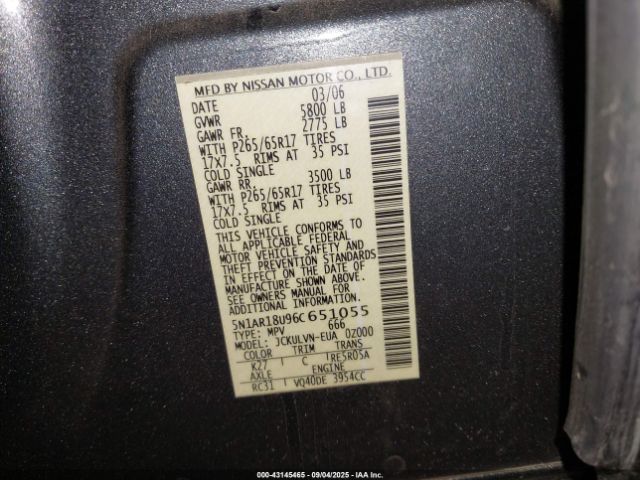 2006 NISSAN PATHFINDER 5N1AR18U96C651055 Photo 8