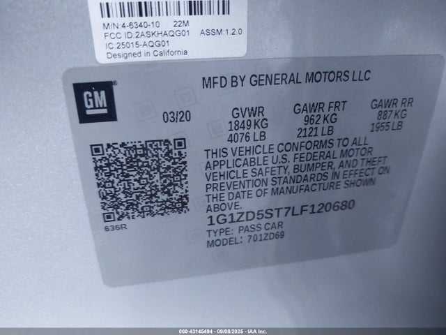 1G1ZD5ST7LF120680 Chevrolet lfv - direct injection, variable valve timing, gen 1