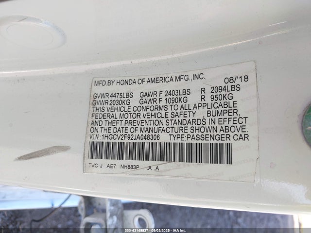 Honda k20c4 2018 1HGCV2F92JA048306 Image 9