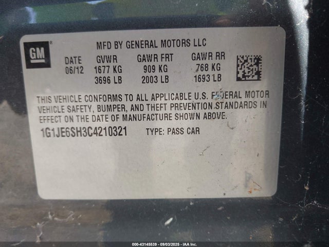 Продажа на аукционе авто 2012 Chevrolet Sonic 2lz, vin: 1G1JE6SH3C4210321, номер лота: 43145539