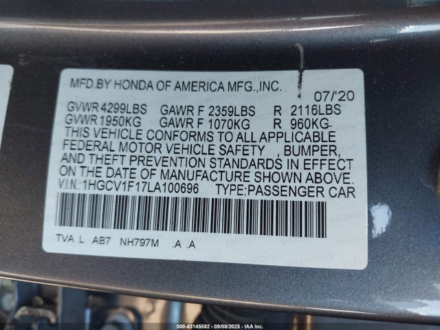 Honda l15be 2020 1HGCV1F17LA100696 Image 9