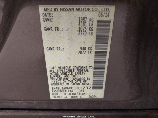 Nissan Altima 2015 1N4BL3AP6FC101232 Image 9