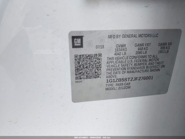 1G1ZB5ST2JF276001 Chevrolet lfv - direct injection, variable valve timing, gen 1
