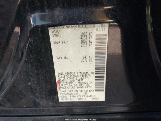 1N4AL3AP3EN364860 Nissan Altima