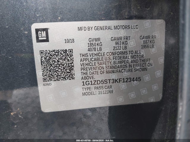 Chevrolet lfv - direct injection, variable valve timing, gen 1 2019 1G1ZD5ST3KF123445 Image 9