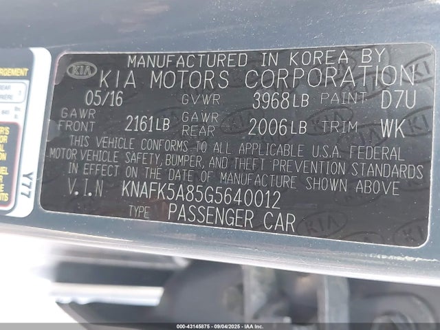 KNAFK5A85G5640012 KIA gdi nu