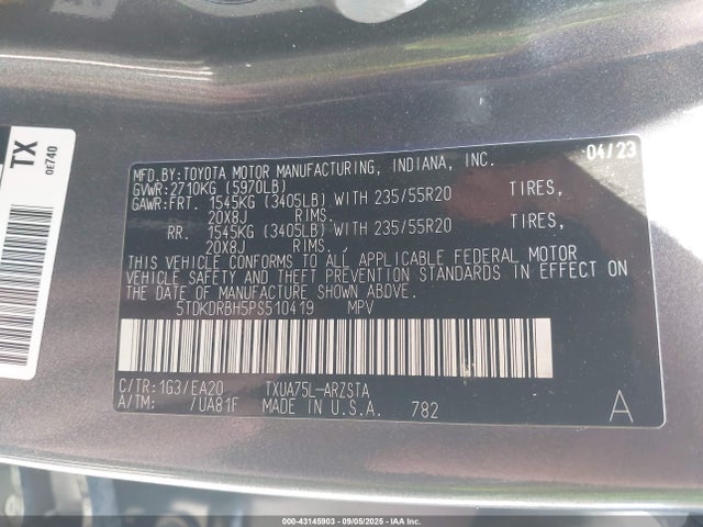 5TDKDRBH5PS510419 Toyota t24a-fts