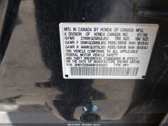 2008 ACURA MDX 2HNYD28498H556237 Photo 8