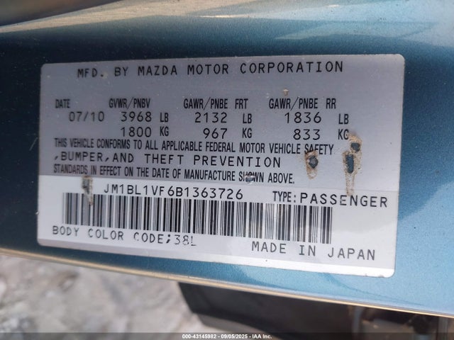Продаж на аукціоні авто 2011 Mazda Mazda3 I Touring, vin: JM1BL1VF6B1363726, номер лоту: 43145982
